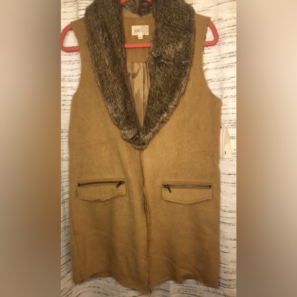 Jolt Raw Hem Caramel Duster Vest